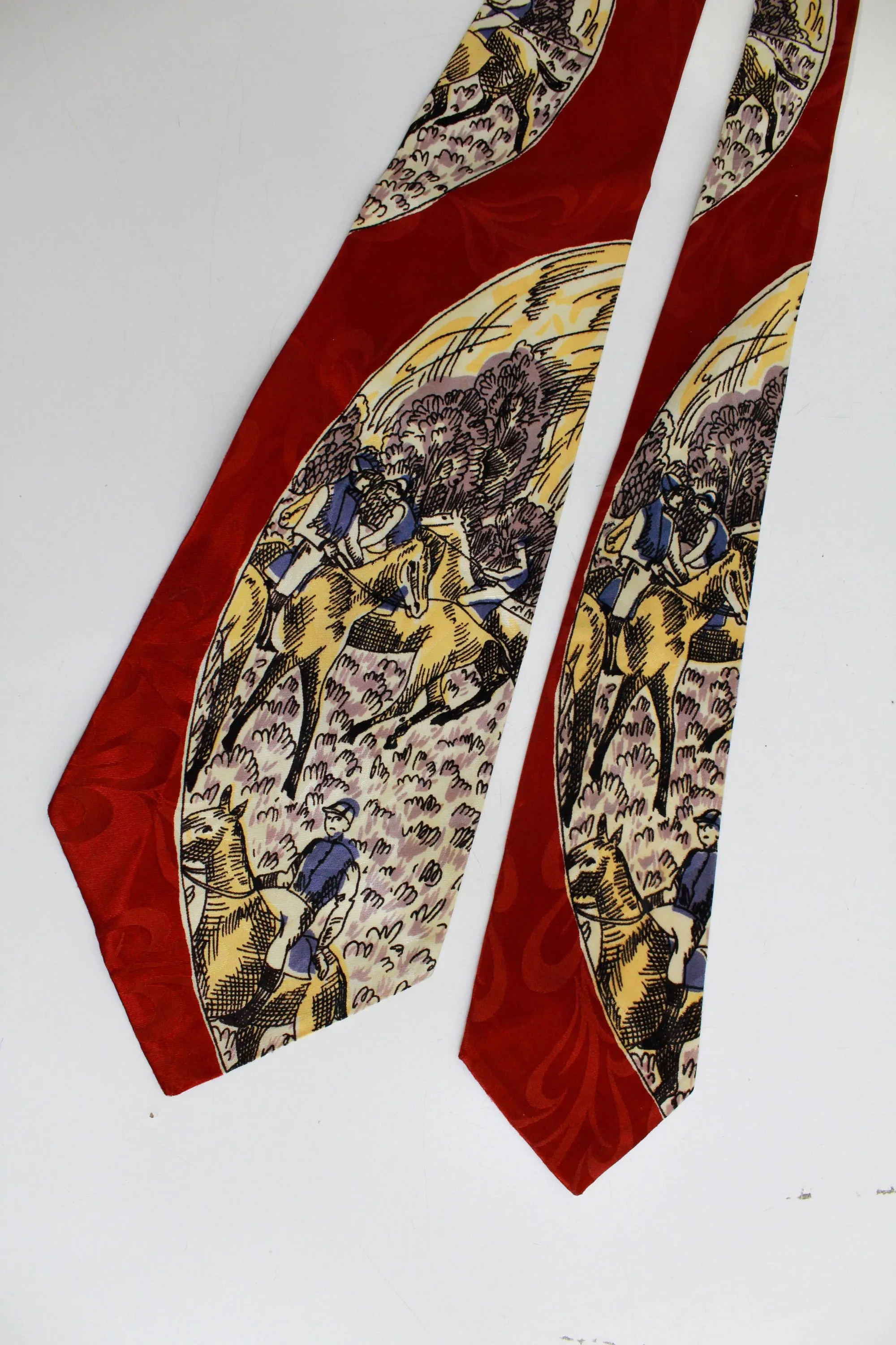 1940s Degas "At the Races" Painting Necktie, Rayon Bold Look Swing Tie