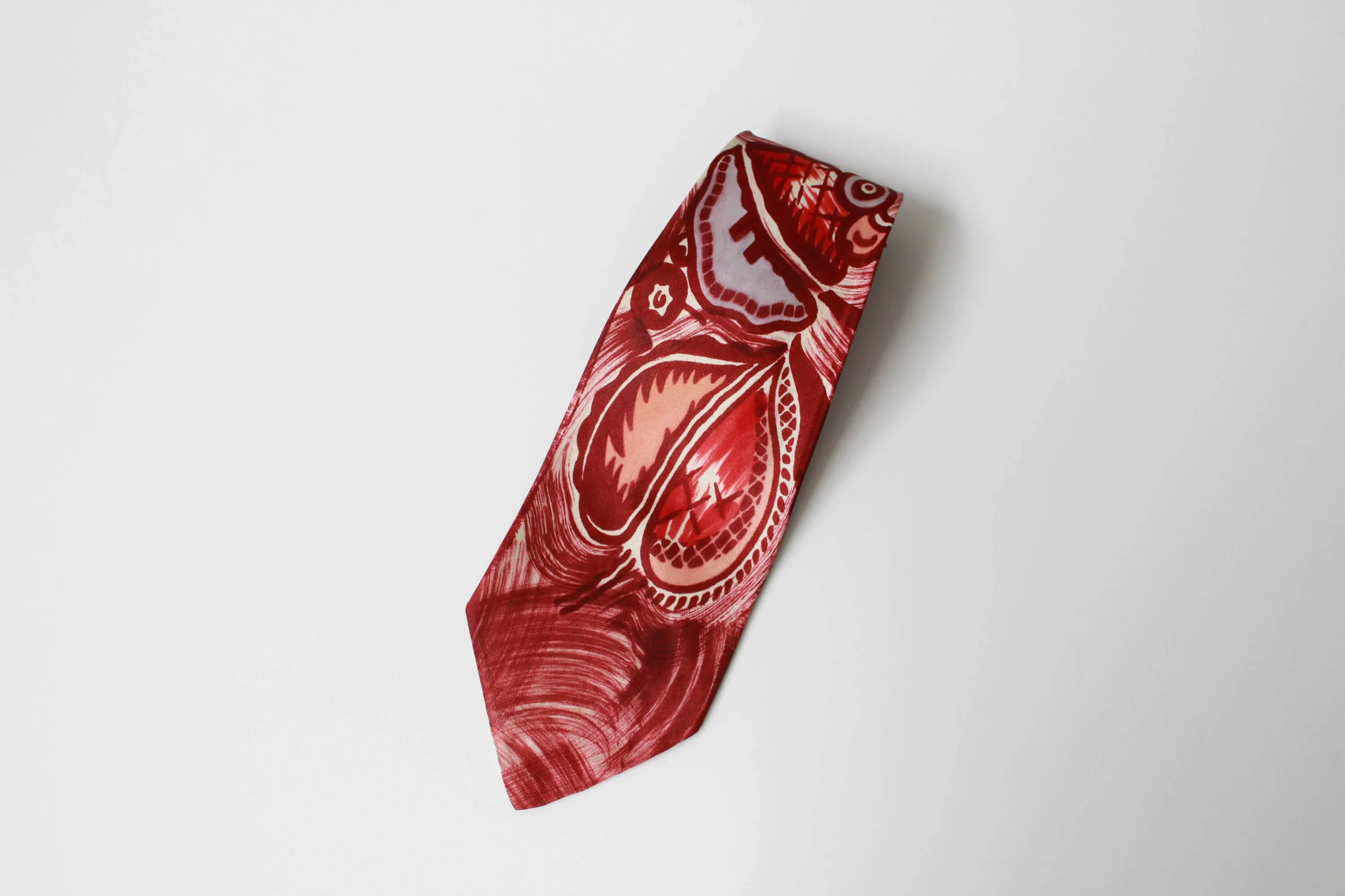 1940s Hand Painted Abstract Print Rayon Necktie