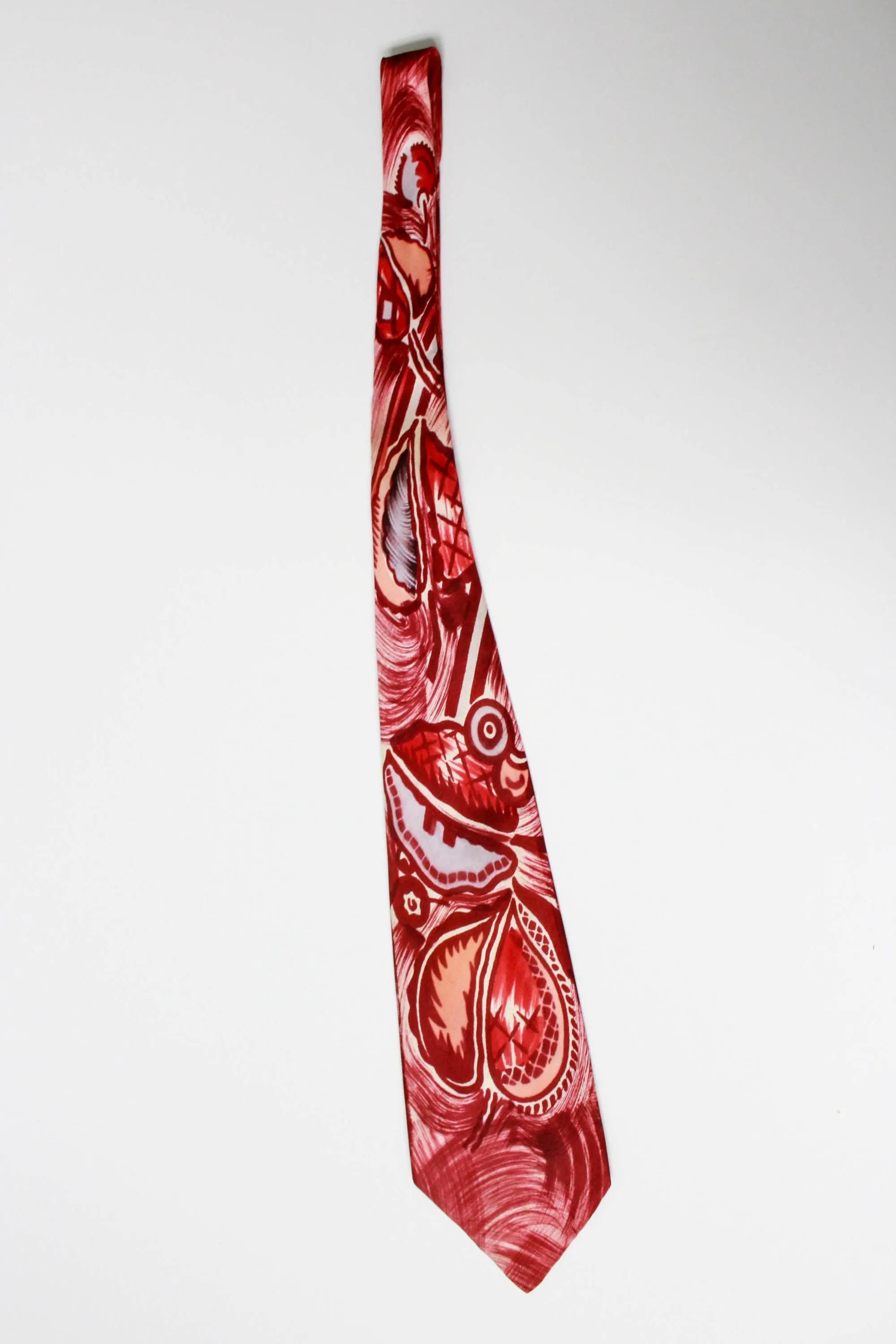 1940s Hand Painted Abstract Print Rayon Necktie