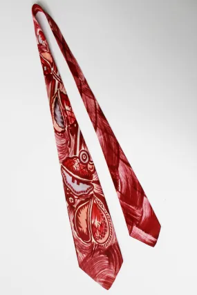 1940s Hand Painted Abstract Print Rayon Necktie