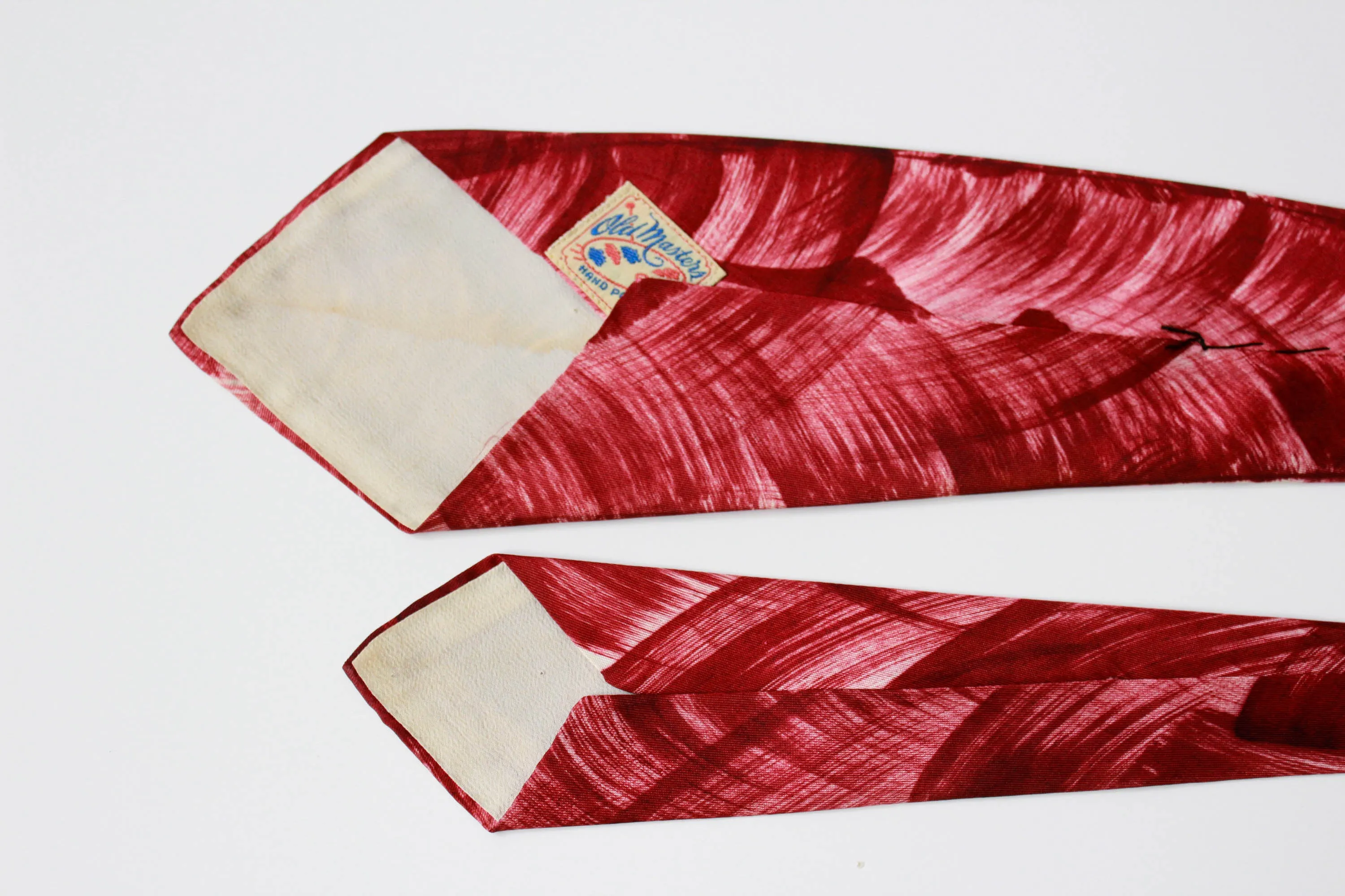 1940s Hand Painted Abstract Print Rayon Necktie