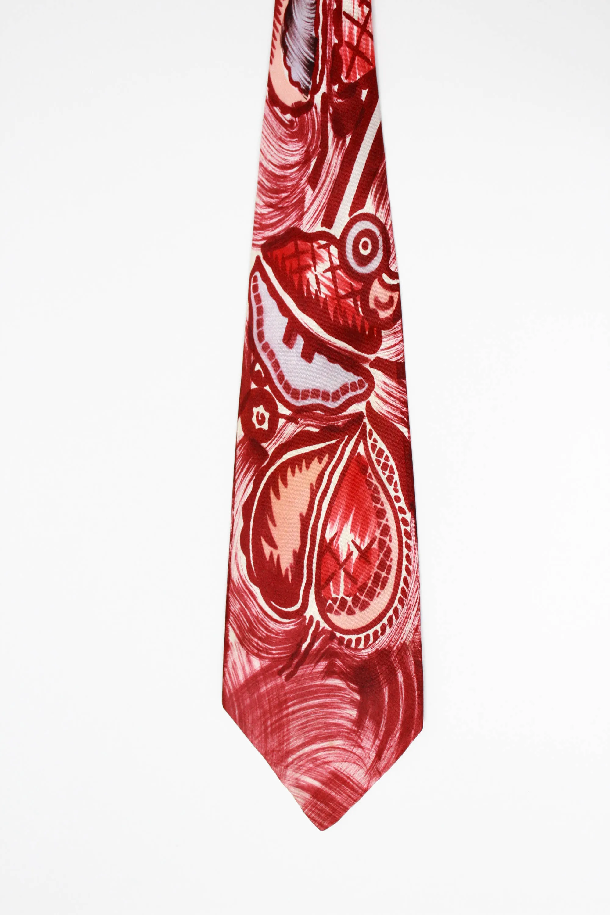 1940s Hand Painted Abstract Print Rayon Necktie