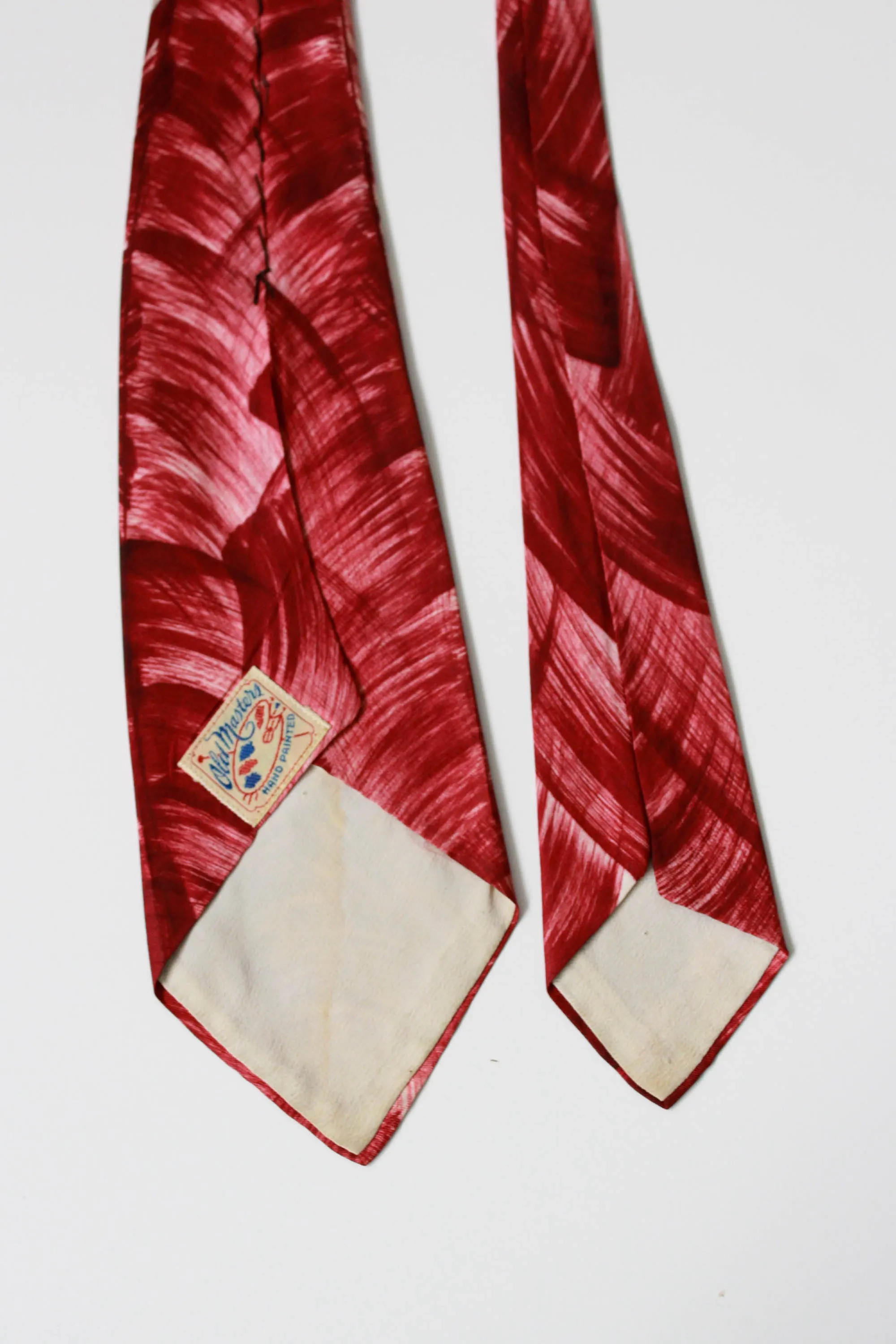 1940s Hand Painted Abstract Print Rayon Necktie