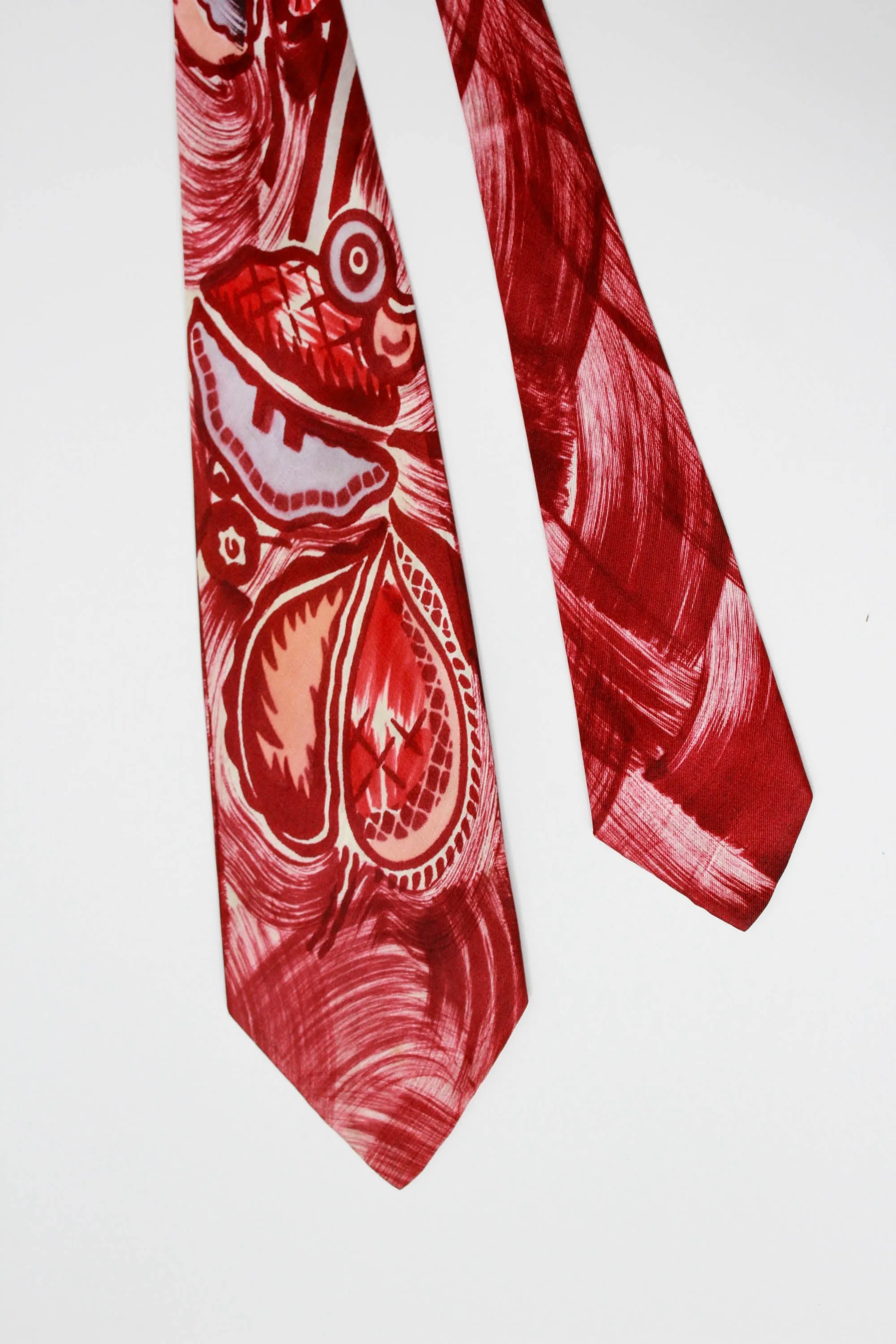 1940s Hand Painted Abstract Print Rayon Necktie