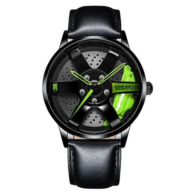 3D Rotation Unique Custom Design Sports Car Wheel Rim Watch for Men