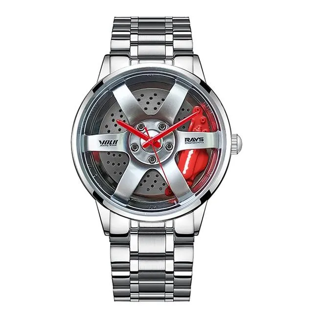 3D Rotation Unique Custom Design Sports Car Wheel Rim Watch for Men