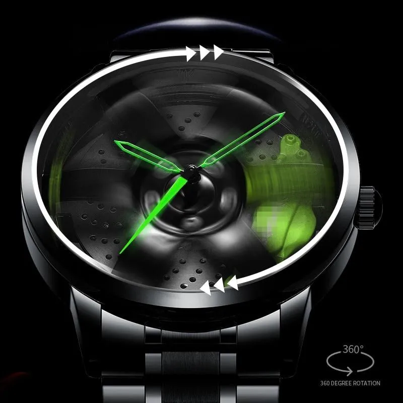 3D Rotation Unique Custom Design Sports Car Wheel Rim Watch for Men