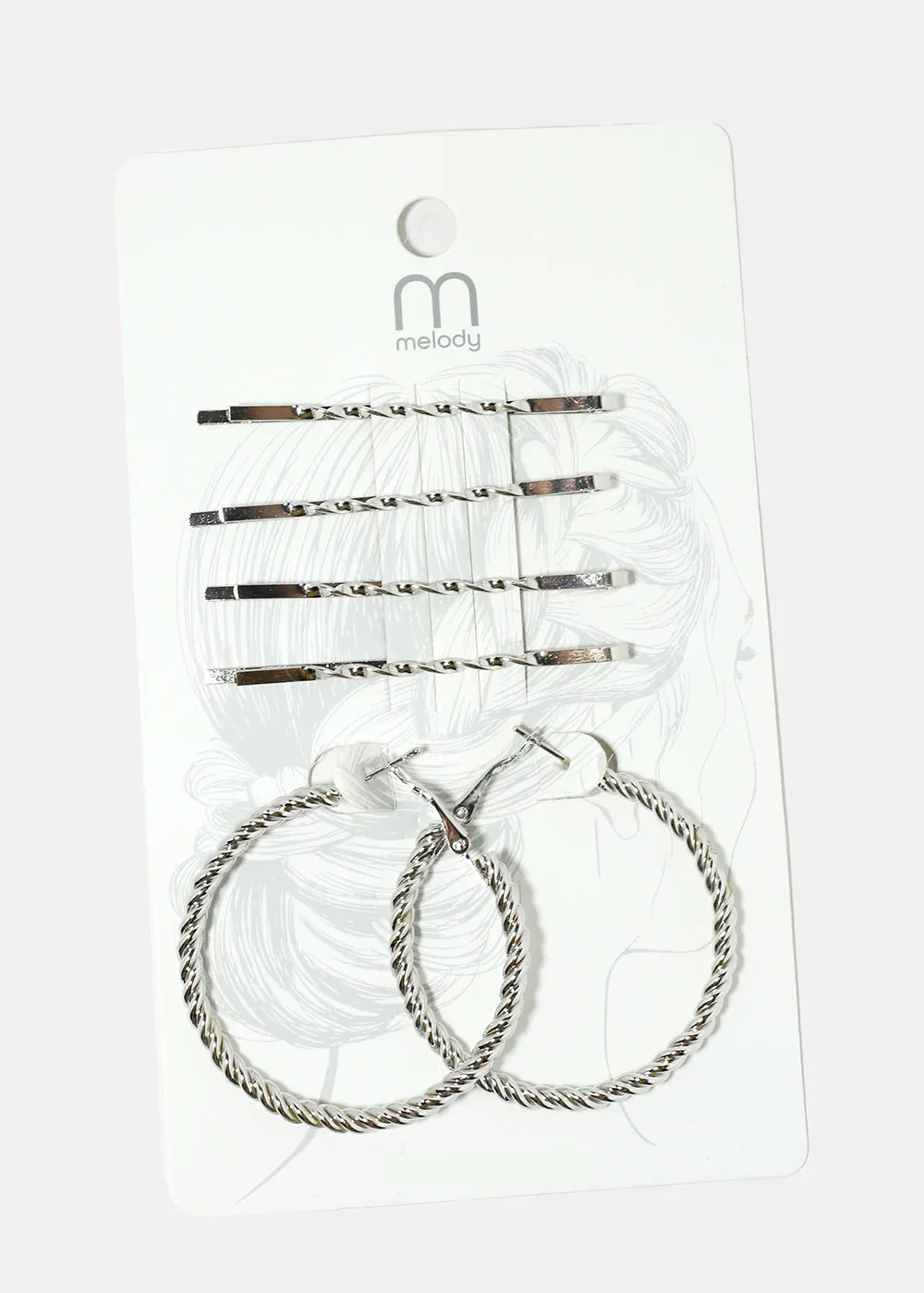 4-Piece Hair Pins & Twisted Hoop Earrings