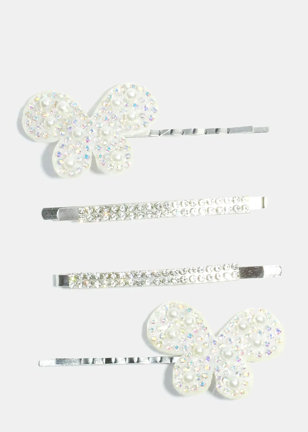 4 Piece Rhinestone & Butterfly Hair Pins