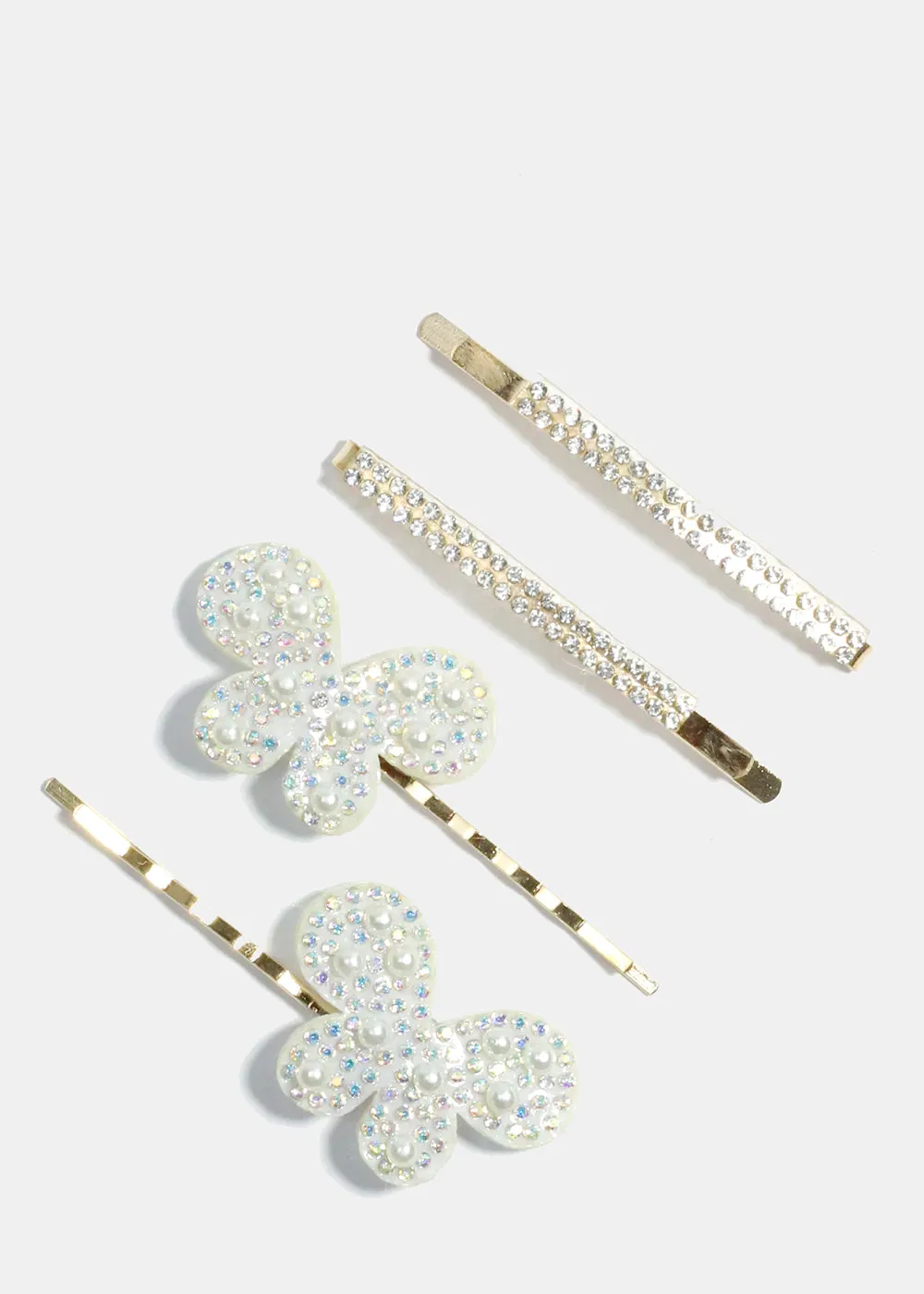 4 Piece Rhinestone & Butterfly Hair Pins