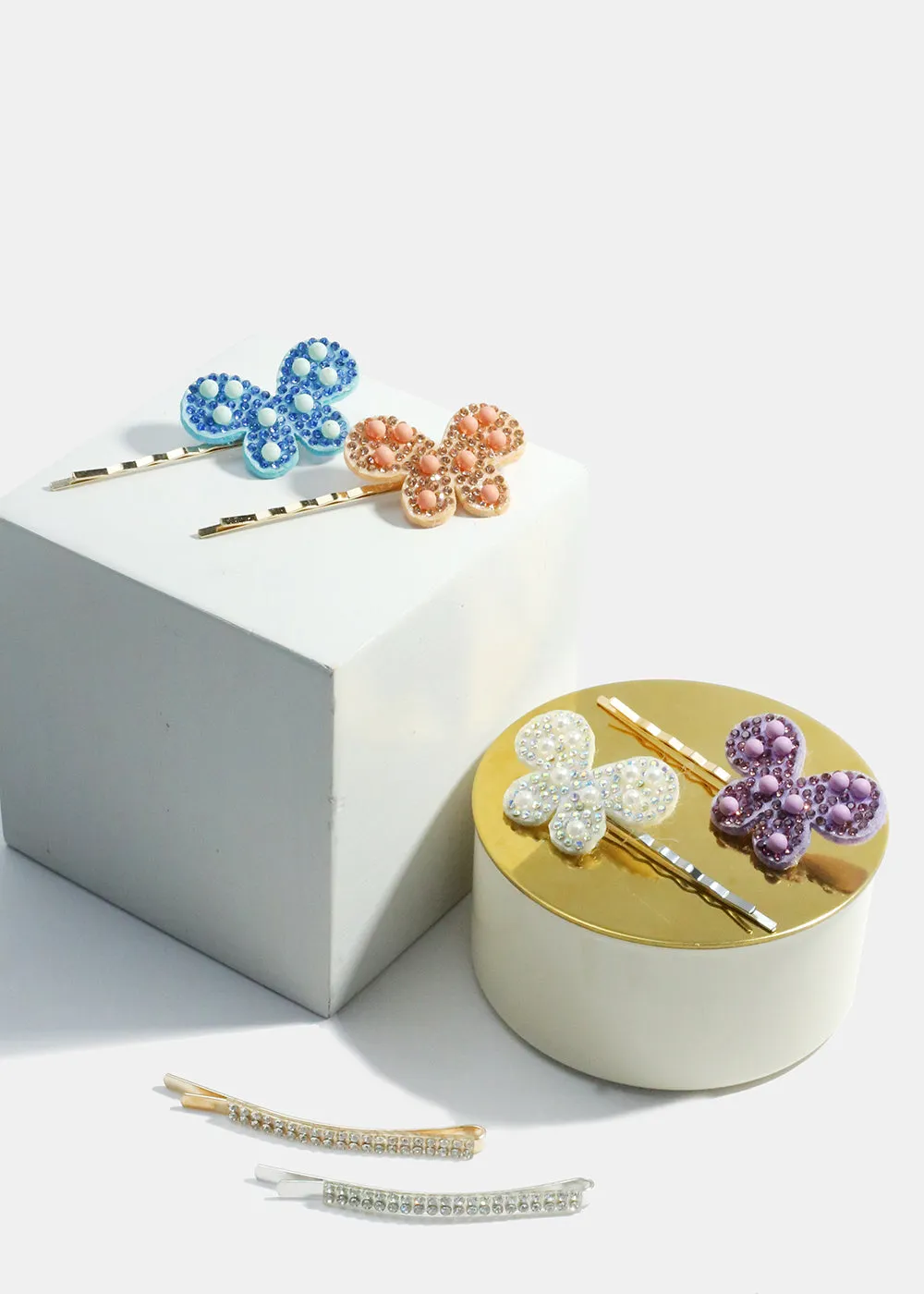 4 Piece Rhinestone & Butterfly Hair Pins