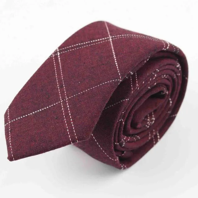 6cm Casual Soft Cotton Striped Plaid Mint Skinny Necktie for Men