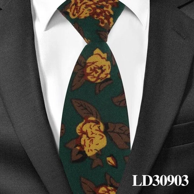 6cm Cotton Floral Print Slim Necktie for Men Women and Children