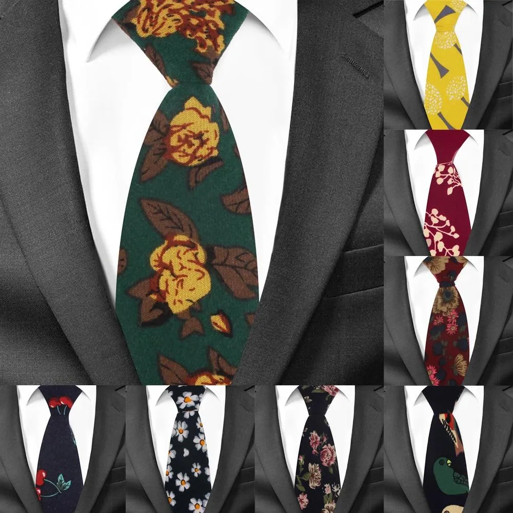 6cm Cotton Floral Print Slim Necktie for Men Women and Children