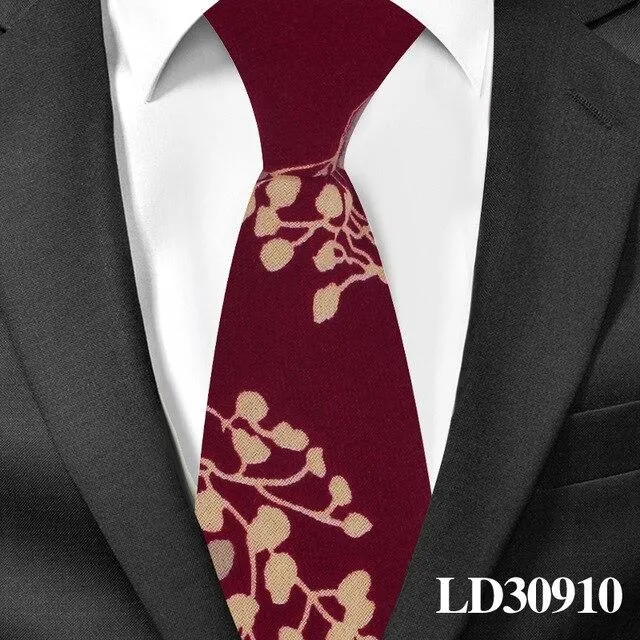 6cm Cotton Floral Print Slim Necktie for Men Women and Children