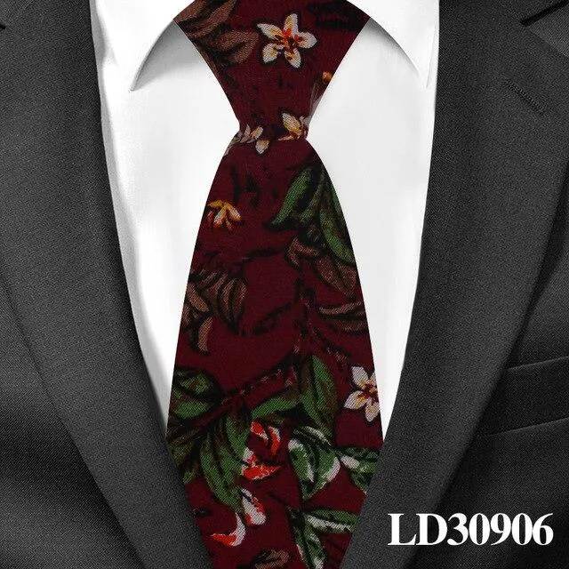 6cm Cotton Floral Print Slim Necktie for Men Women and Children