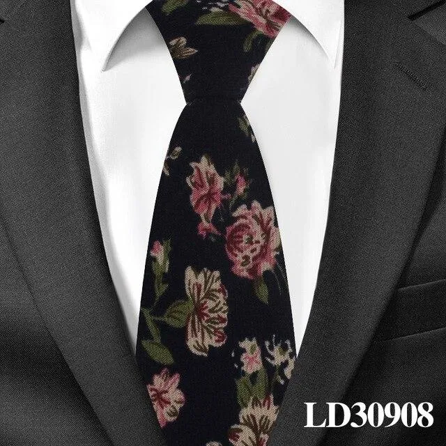 6cm Cotton Floral Print Slim Necktie for Men Women and Children