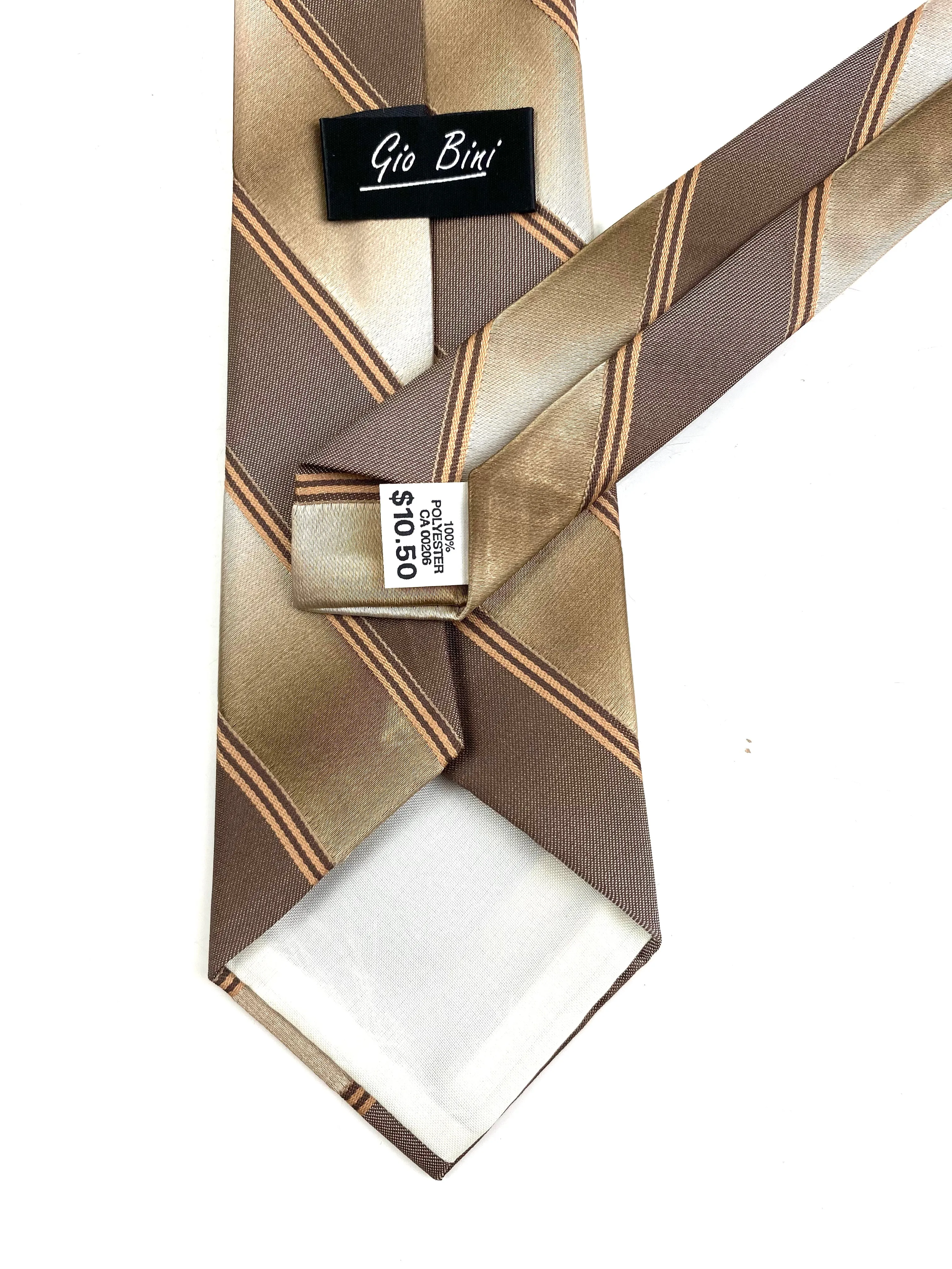 80s Deadstock Necktie, Men's Vintage Brown Diagonal Stripe Tie, NOS