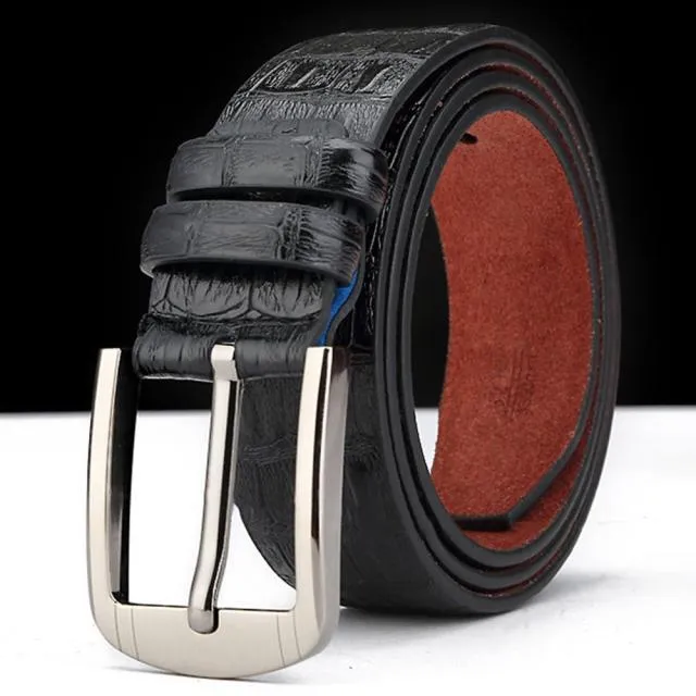 Adjustable Men's Anti-scratch 33mm Wide Genuine Leather Pin Buckle Belt