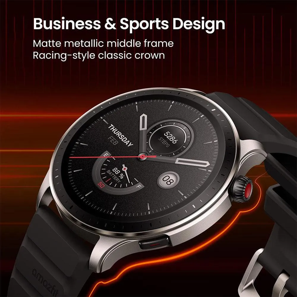 Amazfit GTR 4 Smart Watch (46mm - GPS) Aluminum Case With Superspeed Black Fluoroelastomer strap