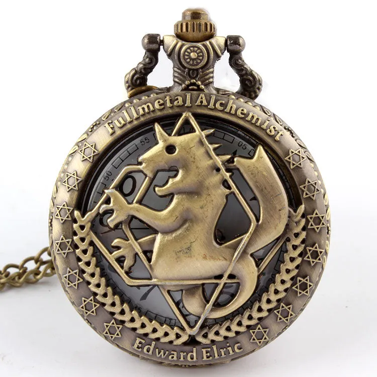 Antique Unisex Fullmetal Alchemist Horse Necklace Chain Pendant FOB Watch