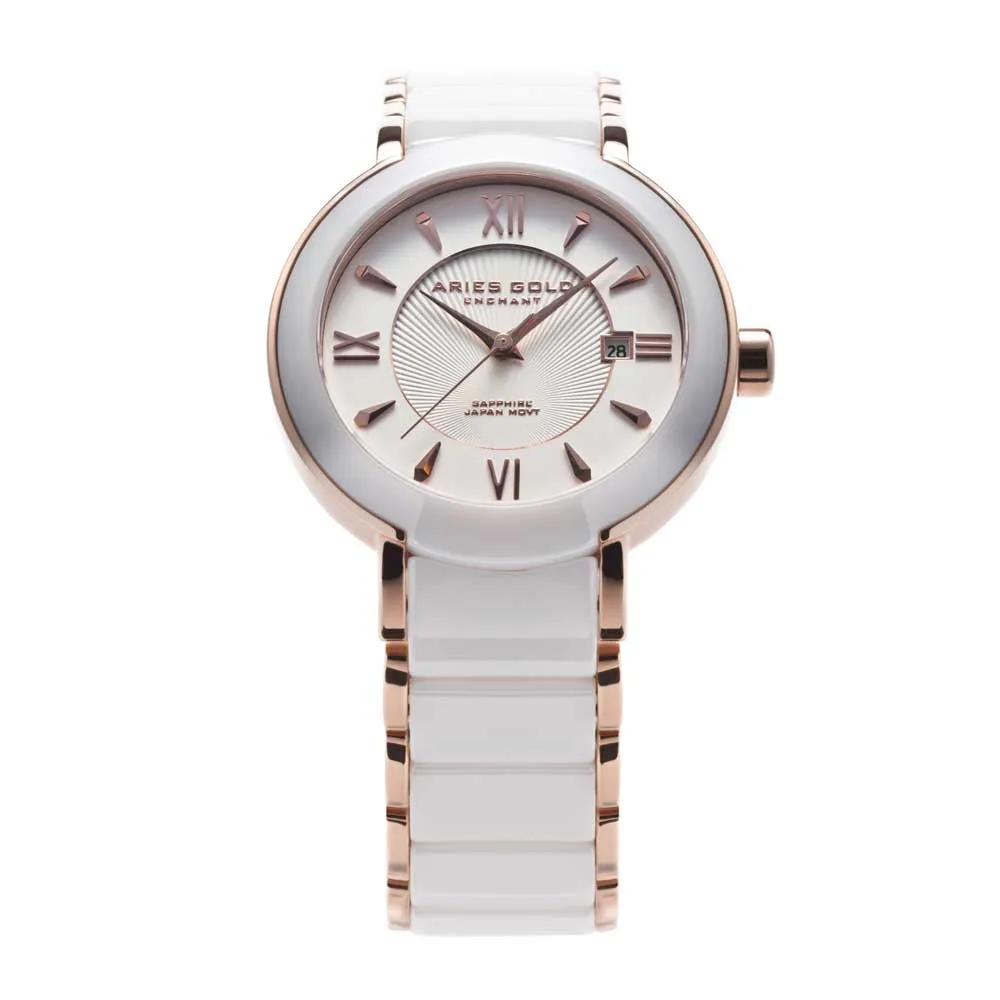 ARIES GOLD ENCHANT LUMINA ROSE GOLD L 8146L RD-WHITE WHITE CERAMIC WOMEN'S WATCH