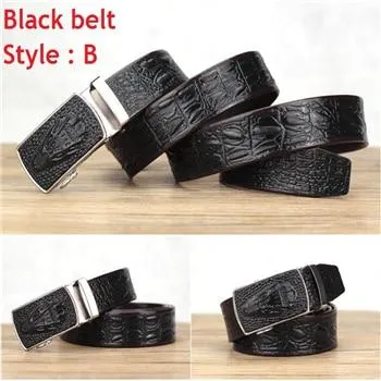 Automatic Buckle Crocodile Leather Textured Pattern Belt for Men