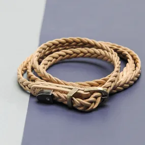 Beige Leather Braided Belt