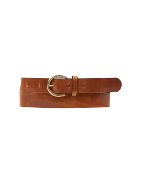 Brass Buckle Leather Belt - Tan