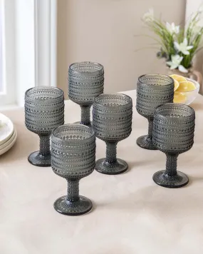 Bubble Embossed Goblet Glass Black - Set of 6