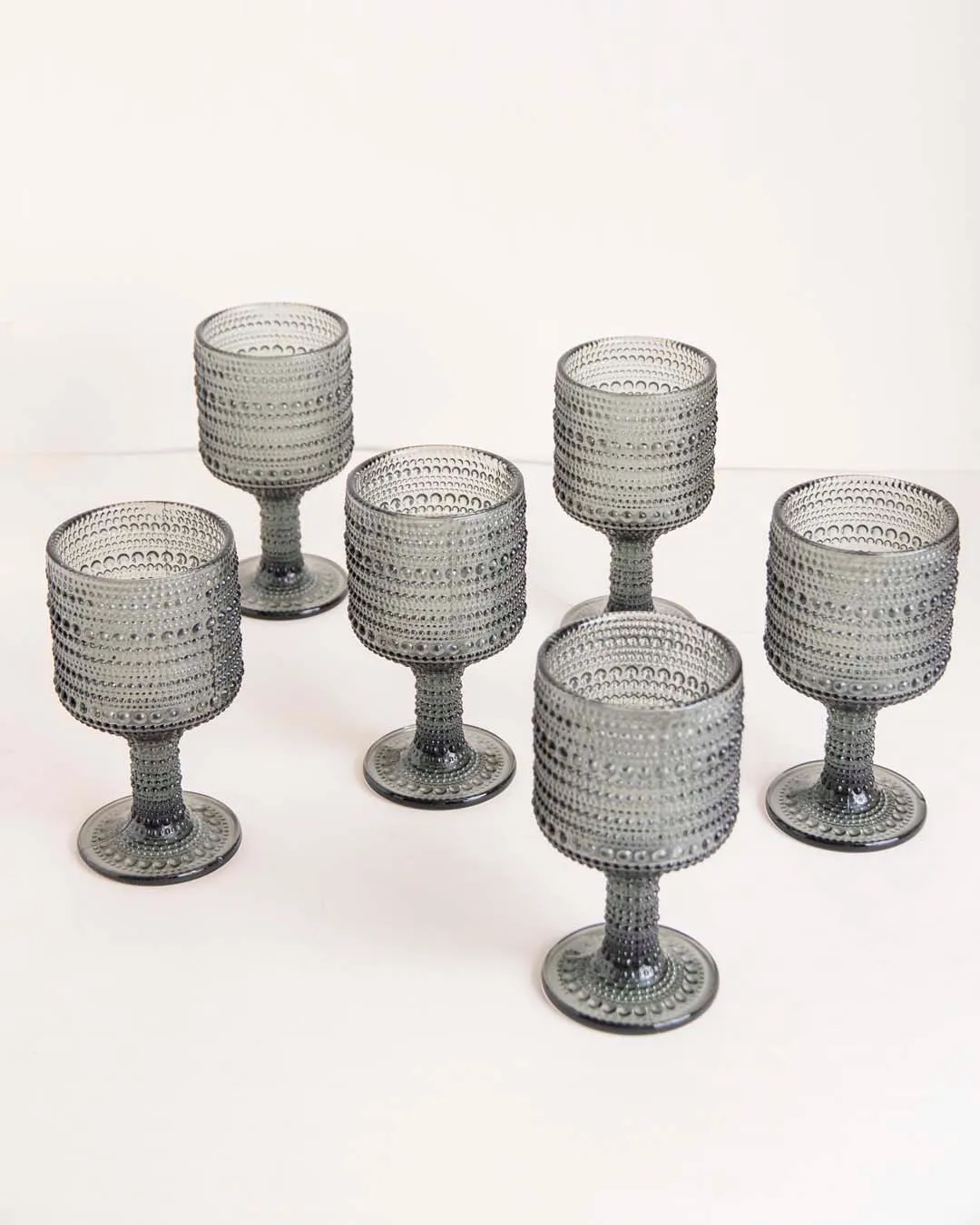 Bubble Embossed Goblet Glass Black - Set of 6