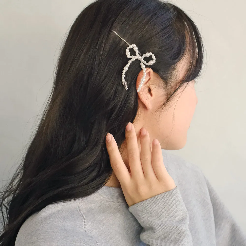 Bubble Pearl Bow Hairpin Set