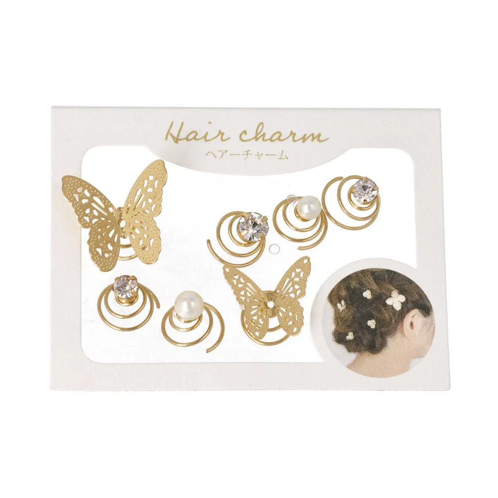 Butterfly and Pearl Spiral Hairpin Set