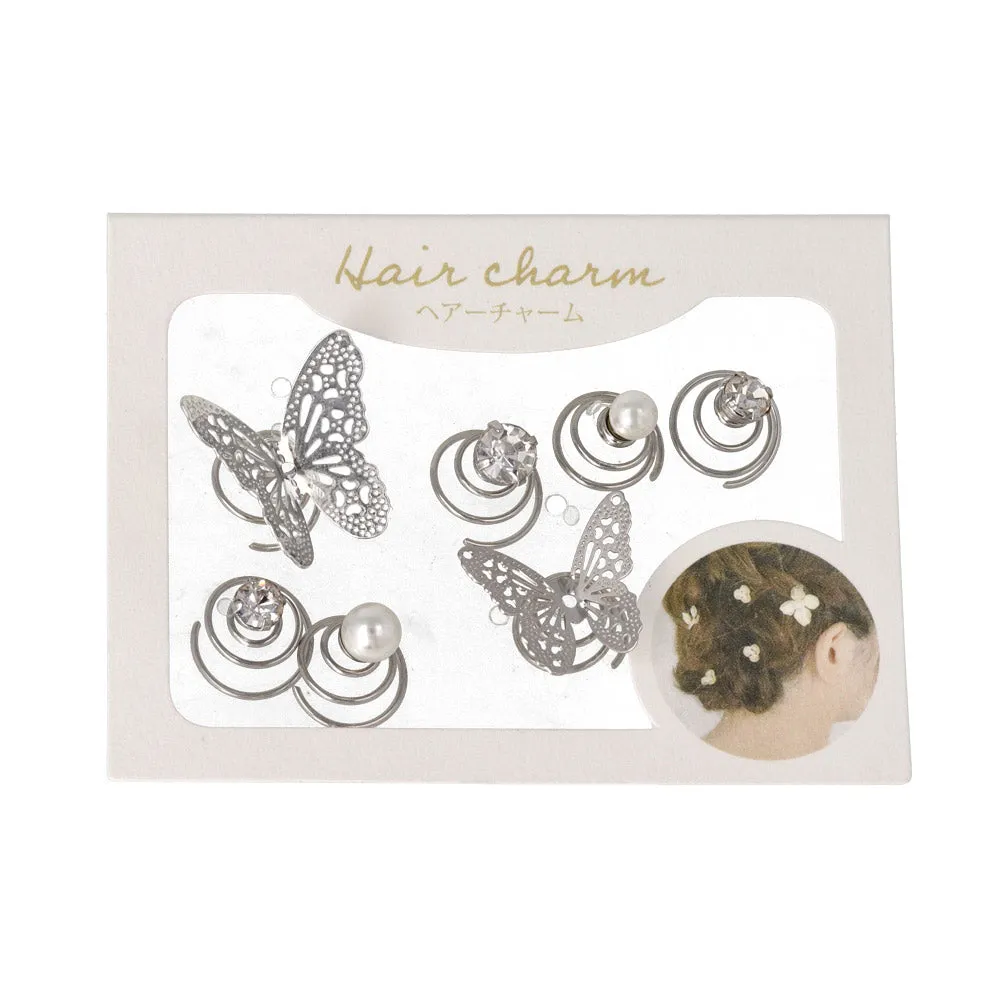 Butterfly and Pearl Spiral Hairpin Set