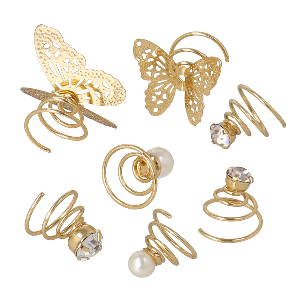 Butterfly and Pearl Spiral Hairpin Set