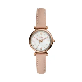 Carlie Mini Three-Hand Blush Leather Watch