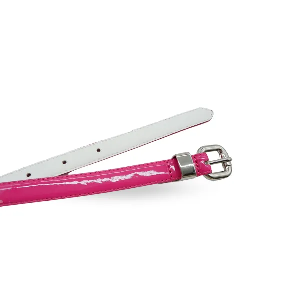 CARRIE - Women's Pink Patent Skinny Leather Belt with Silver Buckle