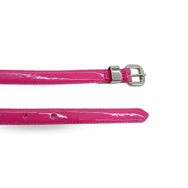 CARRIE - Women's Pink Patent Skinny Leather Belt with Silver Buckle