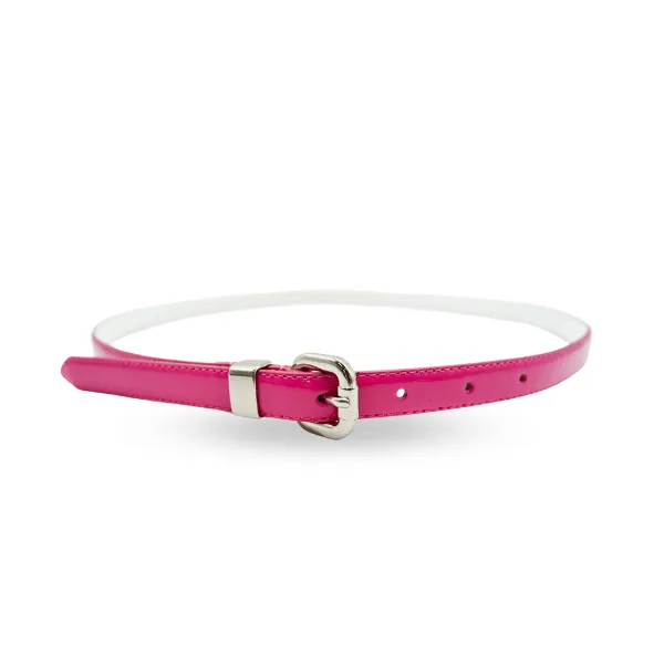 CARRIE - Women's Pink Patent Skinny Leather Belt with Silver Buckle