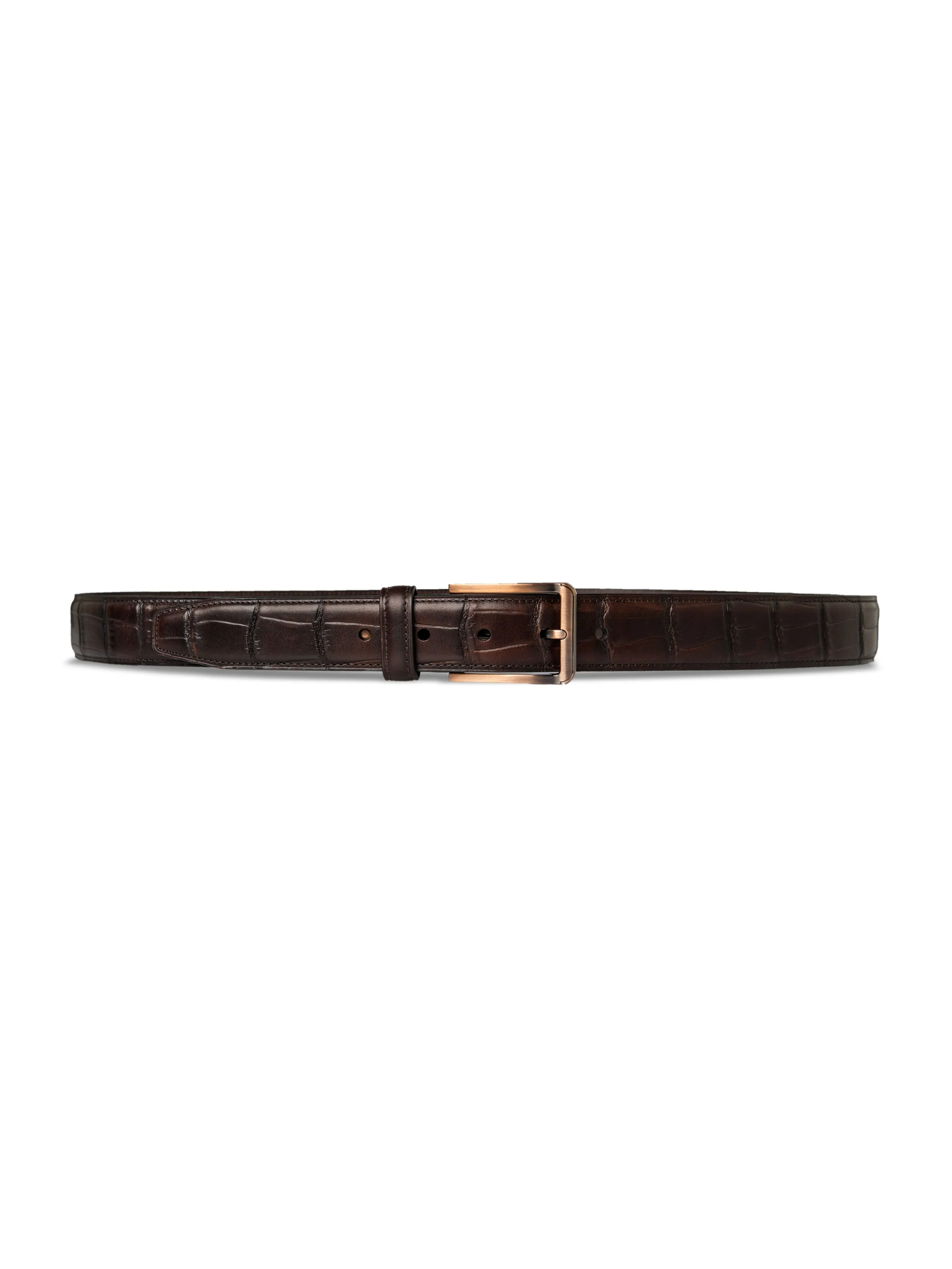 Croco Leather Belt with Copper-toned Buckle