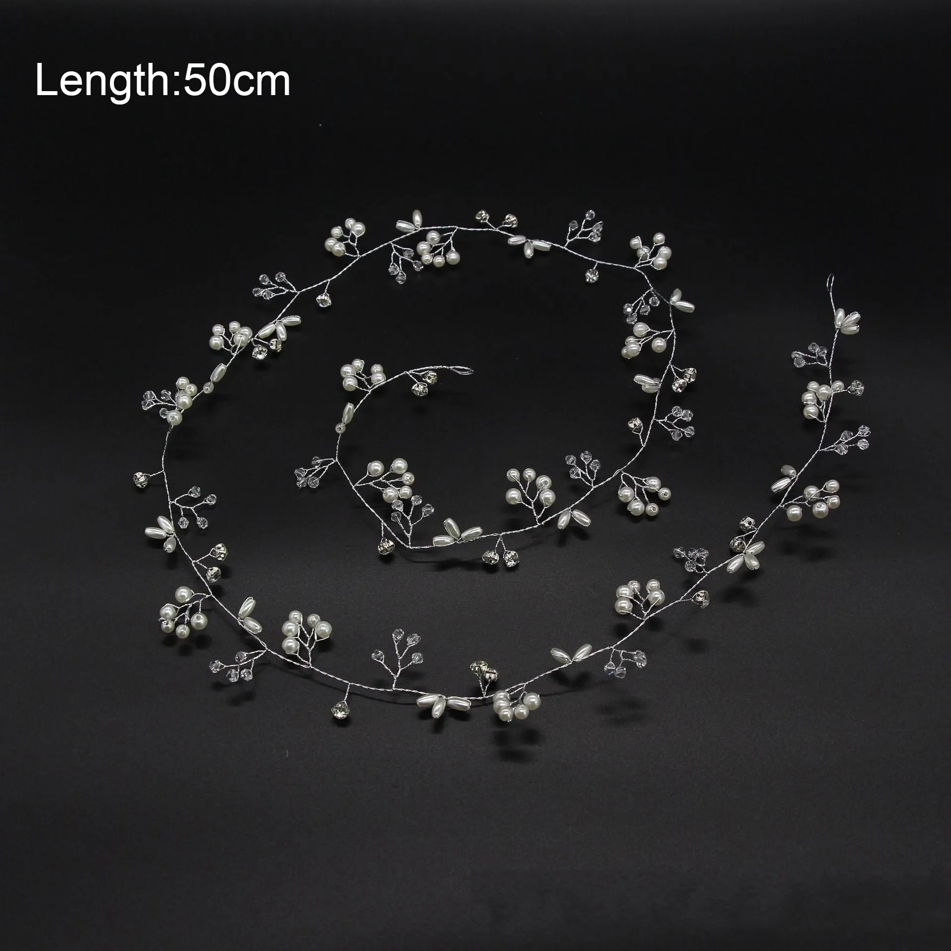 Crystal Pearl Bridal Tiaras Hairbands Hairpins Bridesmaid Diamante Hair Vine Accessories Wedding Jewelry 35cm Headwear