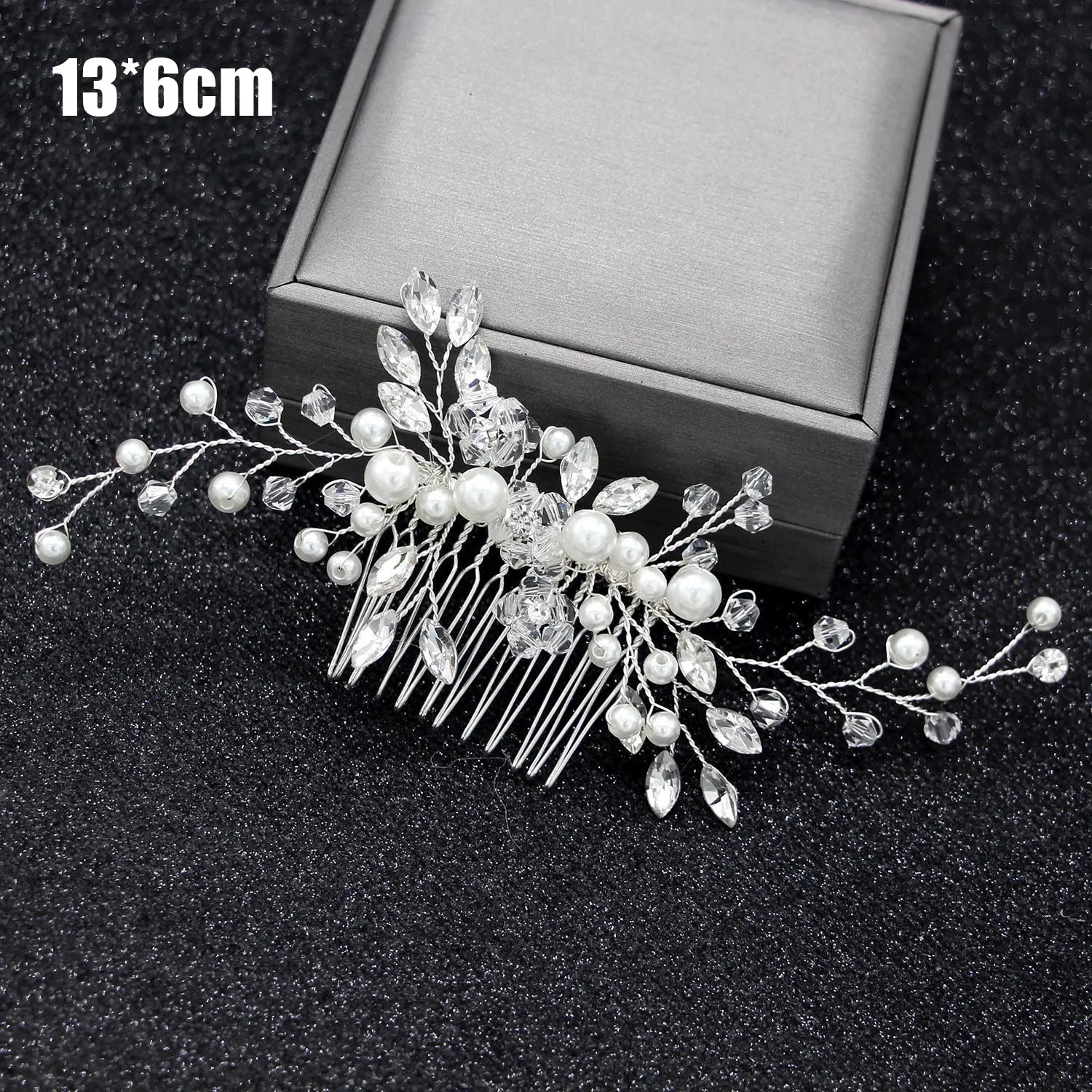 Crystal Pearl Bridal Tiaras Hairbands Hairpins Bridesmaid Diamante Hair Vine Accessories Wedding Jewelry 35cm Headwear