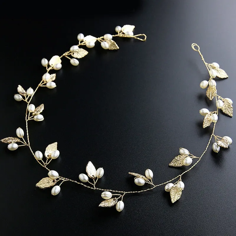 Crystal Pearl Bridal Tiaras Hairbands Hairpins Bridesmaid Diamante Hair Vine Accessories Wedding Jewelry 35cm Headwear