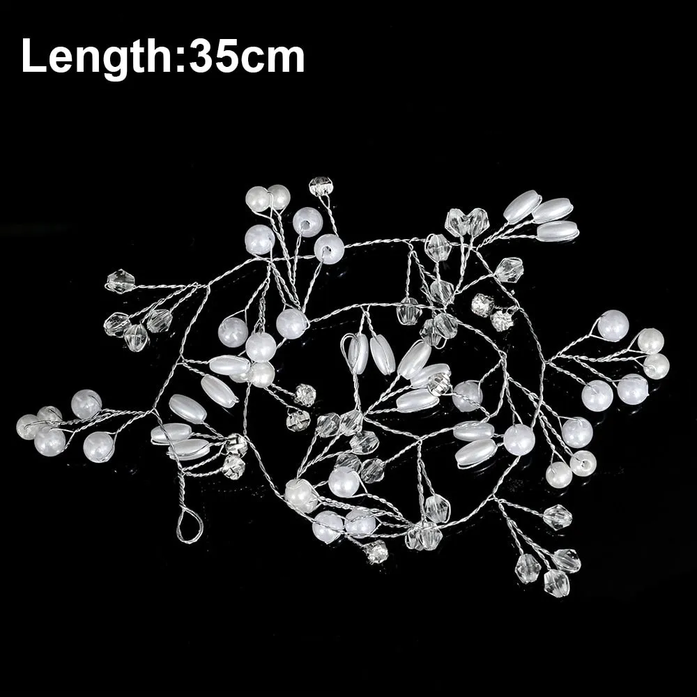 Crystal Pearl Bridal Tiaras Hairbands Hairpins Bridesmaid Diamante Hair Vine Accessories Wedding Jewelry 35cm Headwear