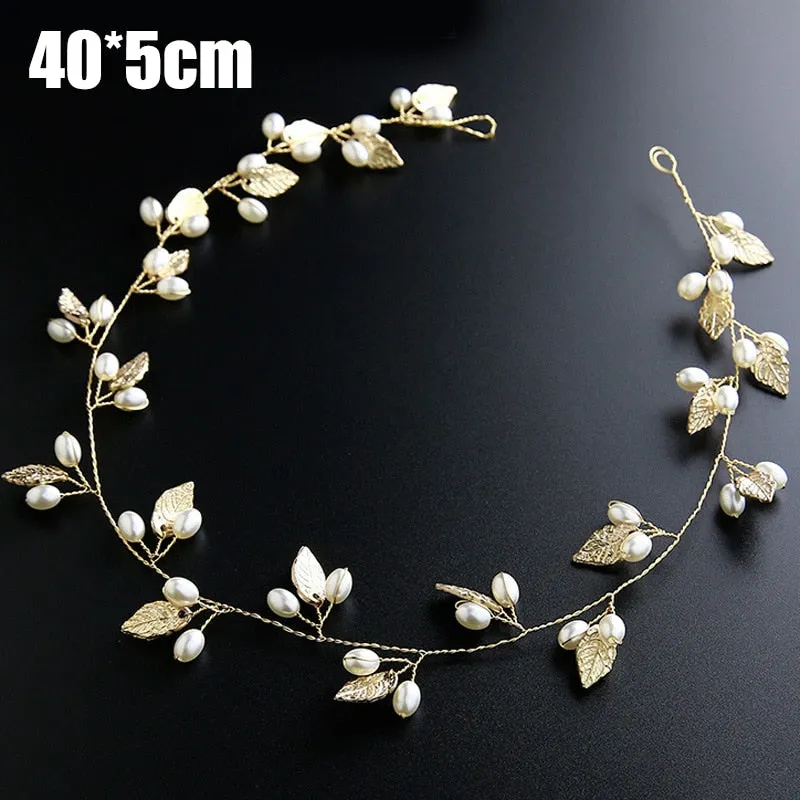 Crystal Pearl Bridal Tiaras Hairbands Hairpins Bridesmaid Diamante Hair Vine Accessories Wedding Jewelry 35cm Headwear