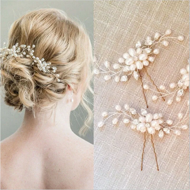 Crystal Pearl Bridal Tiaras Hairbands Hairpins Bridesmaid Diamante Hair Vine Accessories Wedding Jewelry 35cm Headwear