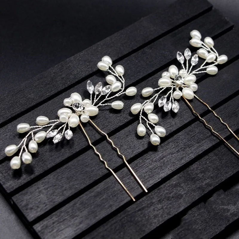 Crystal Pearl Bridal Tiaras Hairbands Hairpins Bridesmaid Diamante Hair Vine Accessories Wedding Jewelry 35cm Headwear