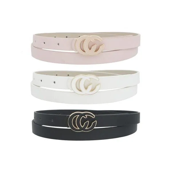 Enamel Buckle Skinny Belt