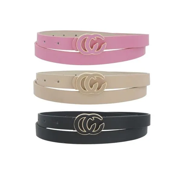 Enamel Buckle Skinny Belt