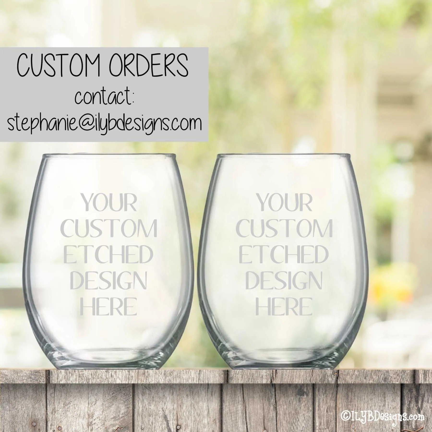 Etched Wine Glasses Set  -  Initial & Names with Wedding Date